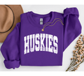Huskies Distressed Gildan Purple Crewneck Sweatshirt