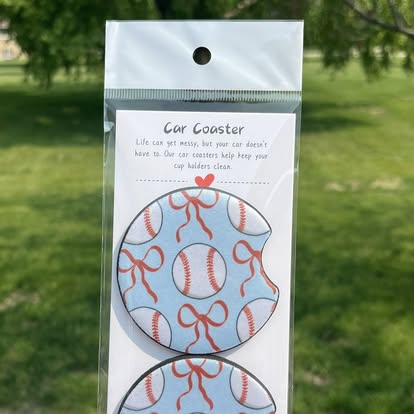 Car Coaster Baseball and Ribbons