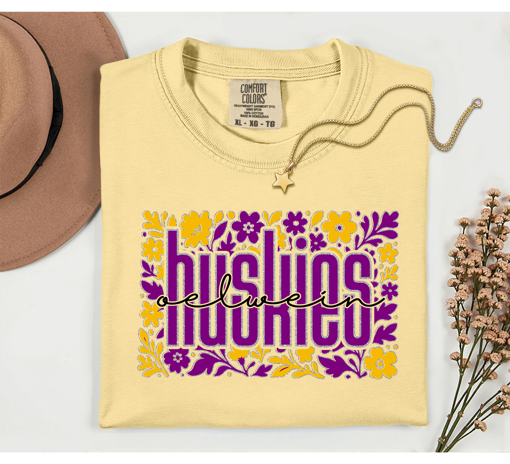 Oelwein Huskies Flowers Comfort Colors Butter T-Shirt