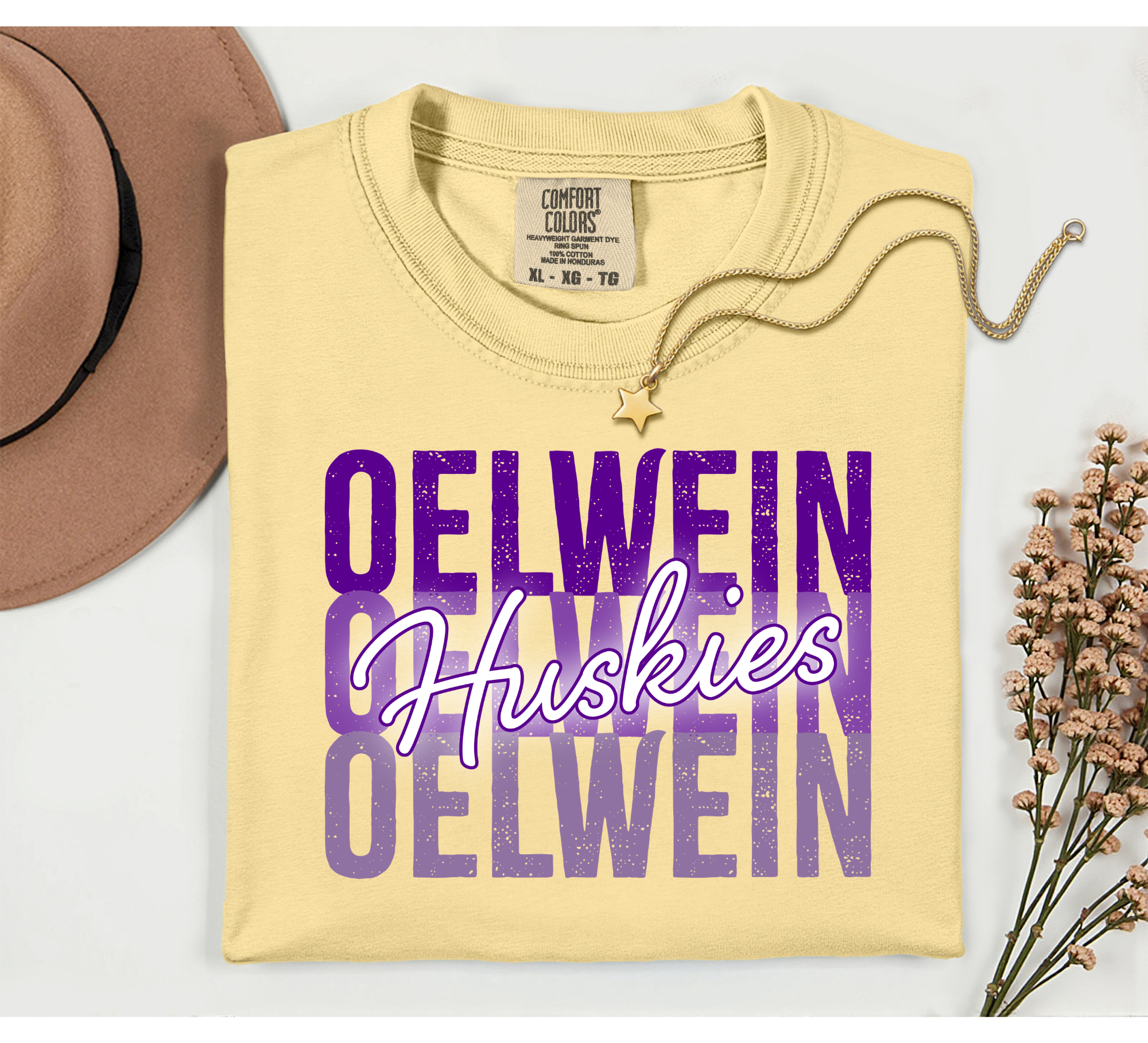 Oelwein Huskies x3 Comfort Colors Butter T-Shirt