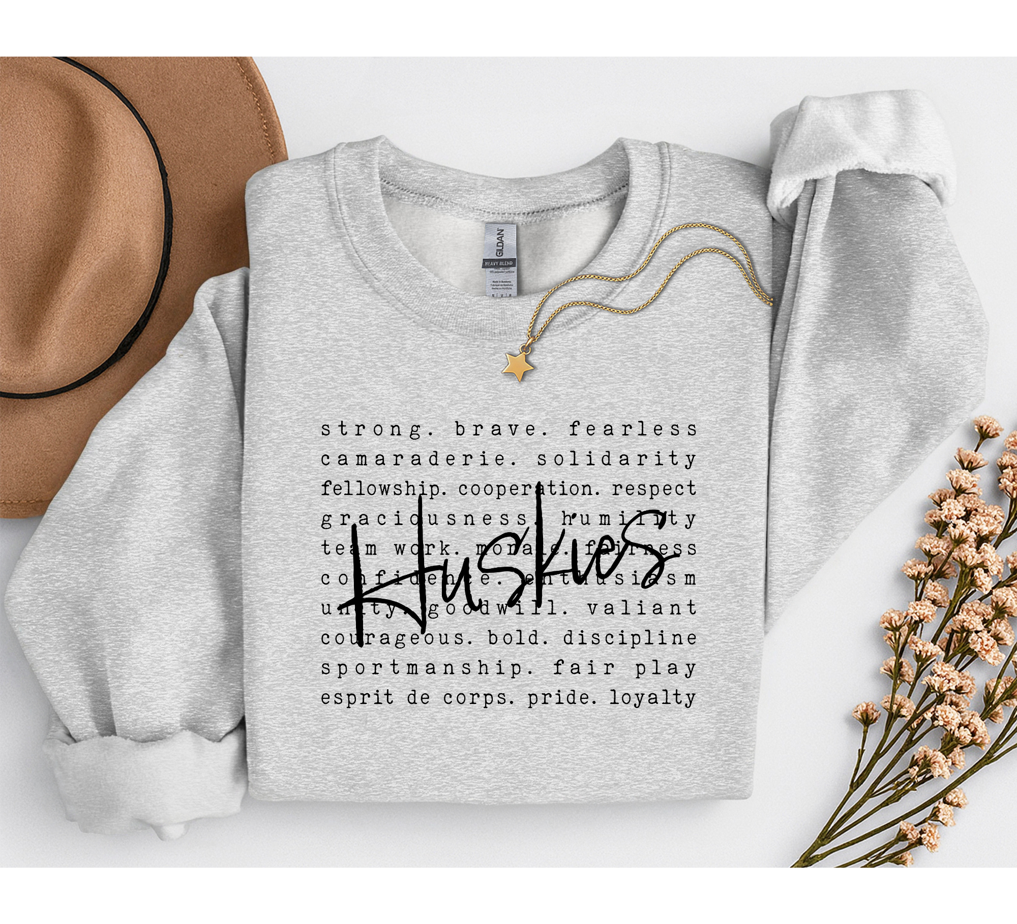 Huskies Typography Gildan Ash Crewneck Sweatshirt
