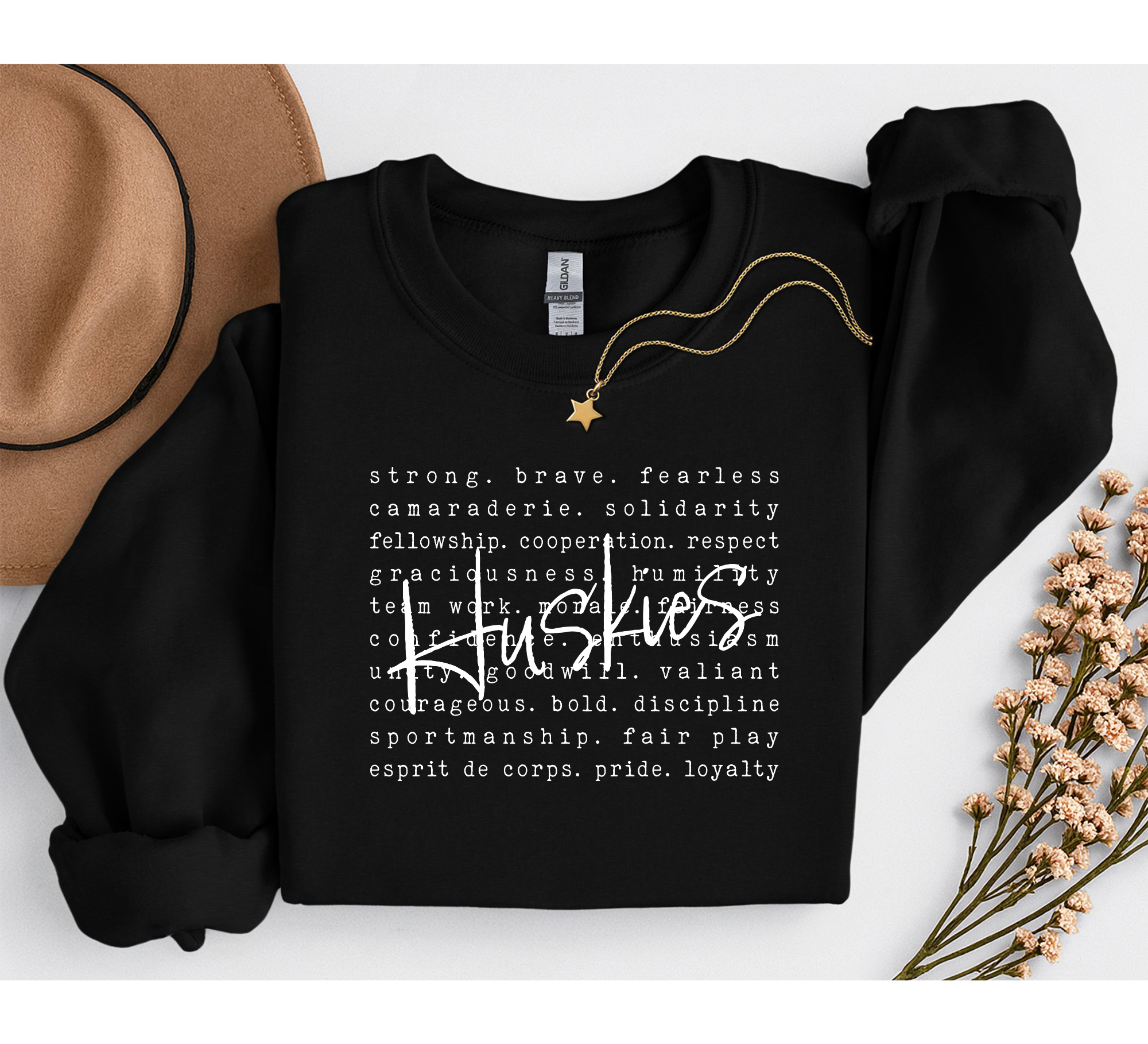 Huskies Typography Gildan Black Crewneck Sweatshirt